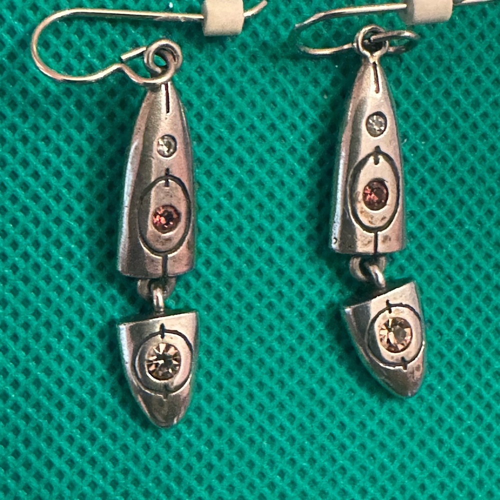 Patricia Locke Dangle Earrings Goldtone with Pink and Champagne Stones